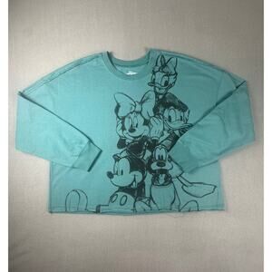 Disney Mickey & Friends Teal Cropped Sweatshirt XL Graphic Crewneck Cute Casual
